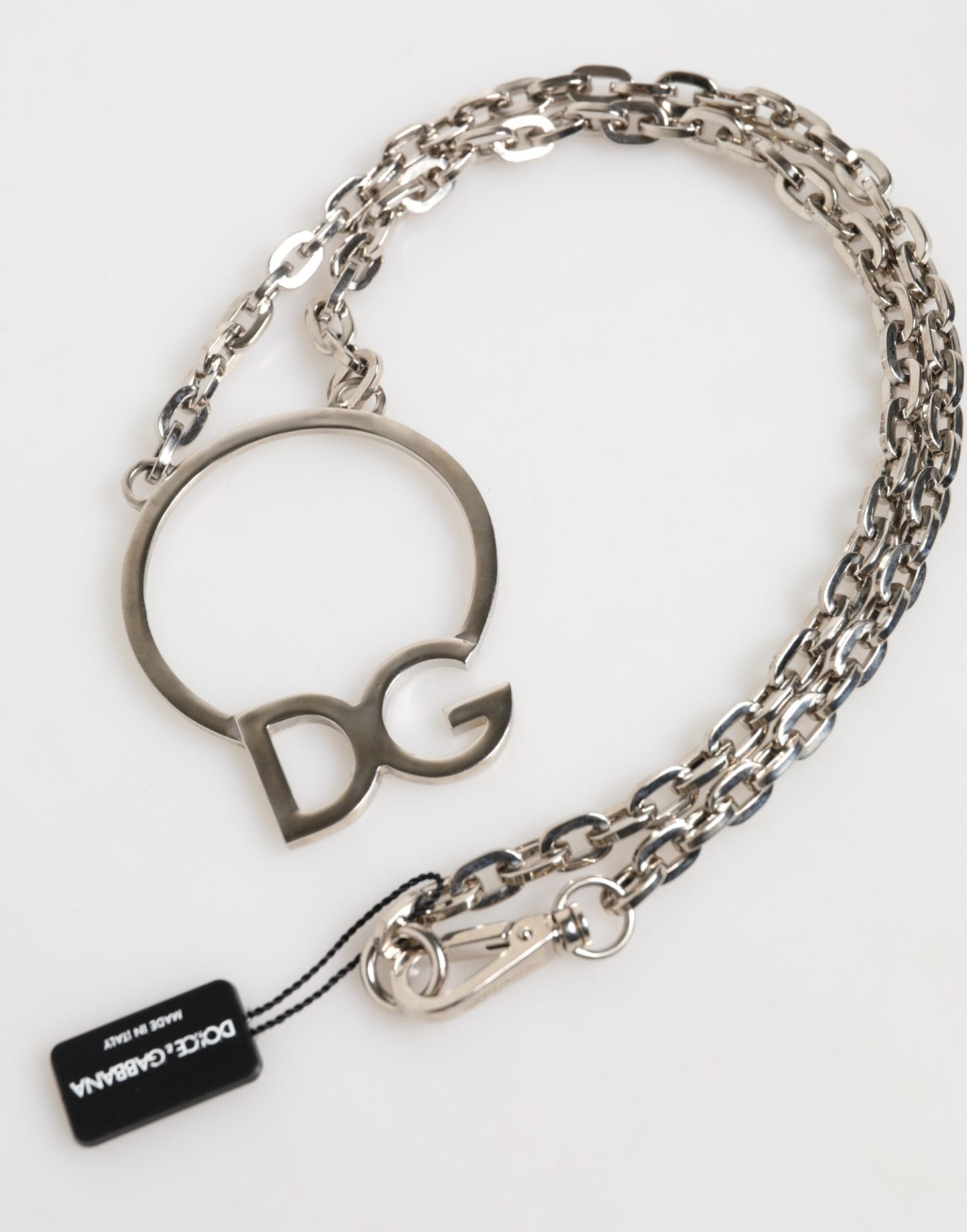 Silver Tone Brass Chain DG Logo Pendant Men Necklace-Dolce & Gabbana-LabelTerrace.com