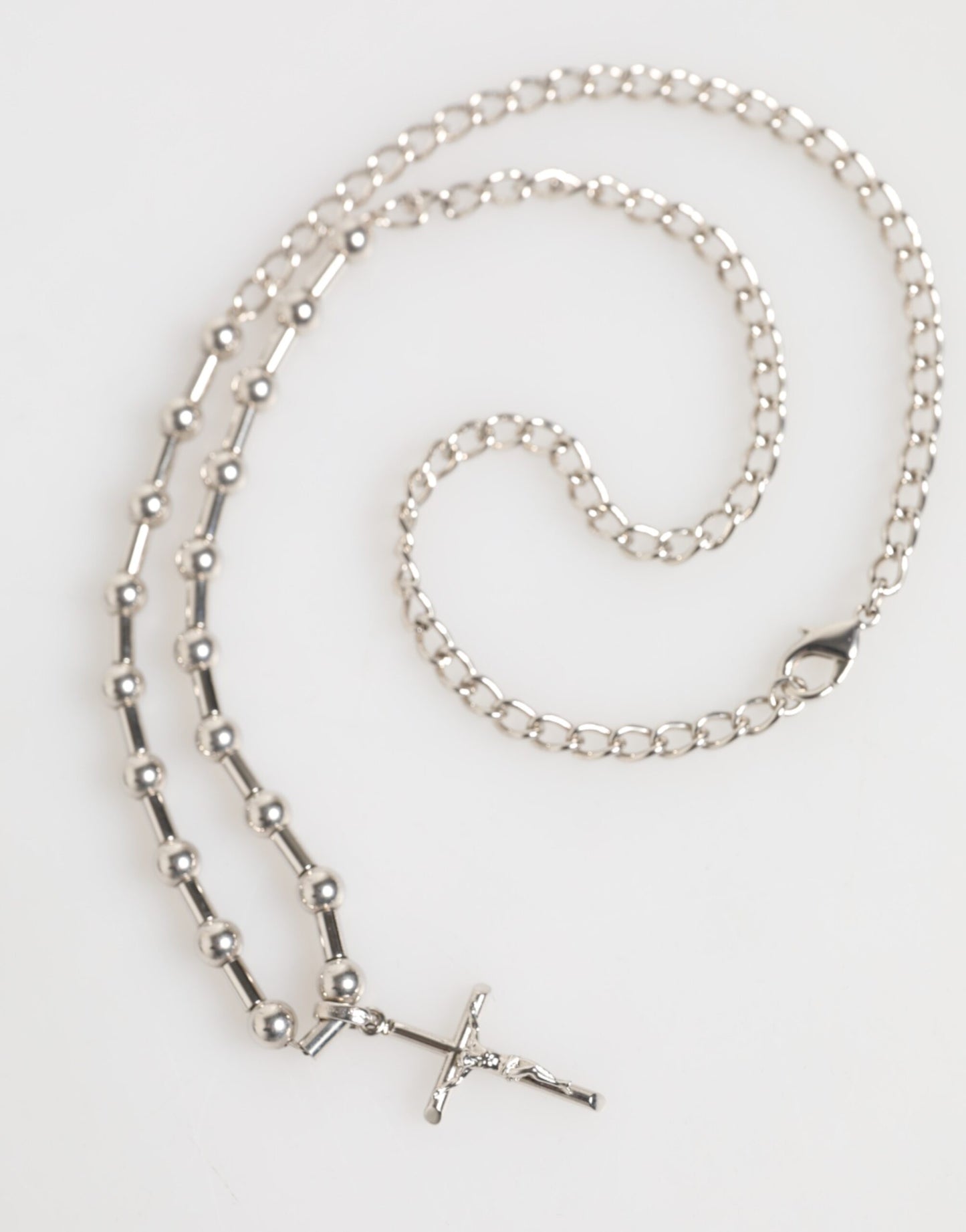 Silver Tone Brass Chain Religious Cross Pendant Necklace-Dolce & Gabbana-LabelTerrace.com