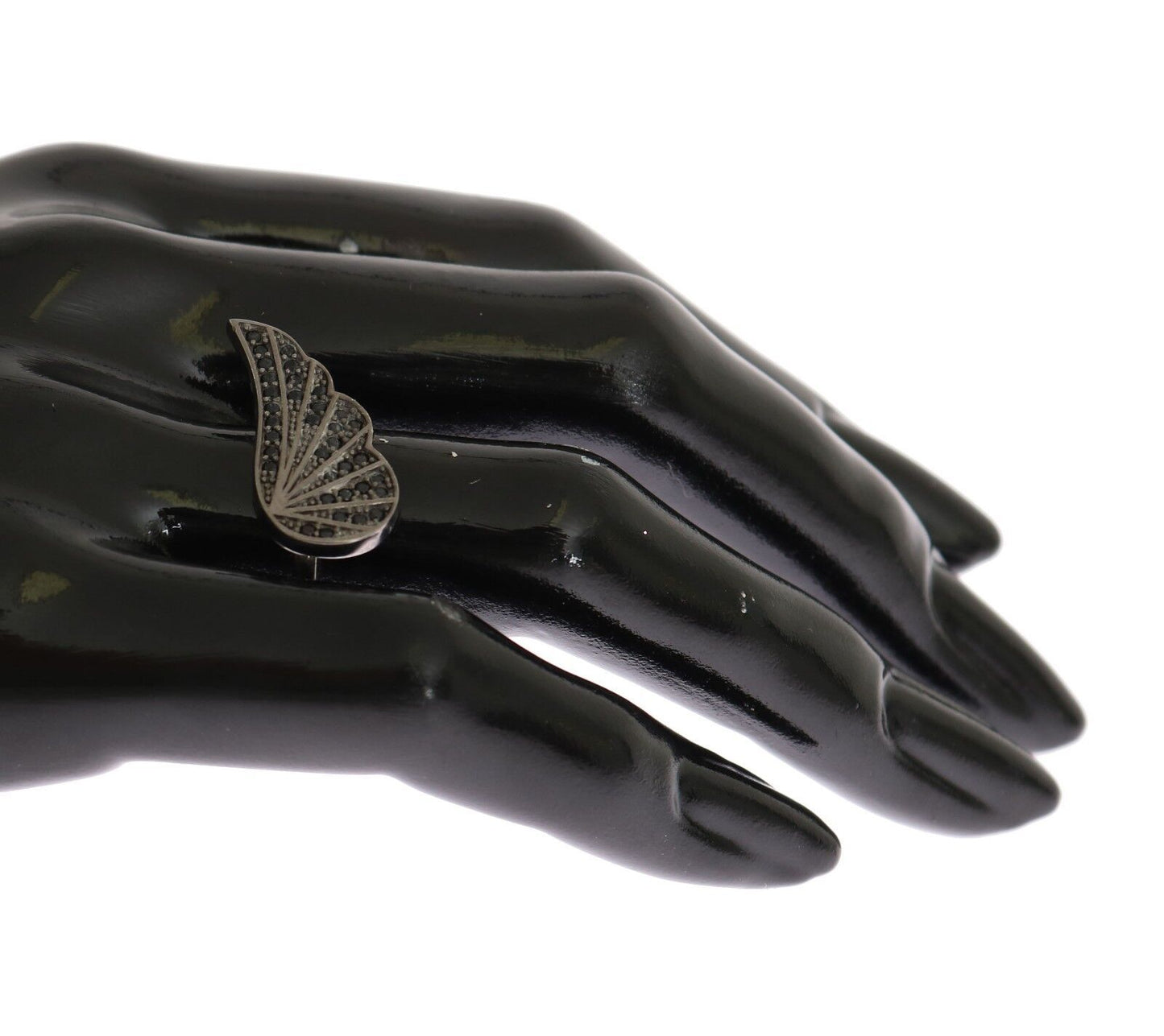 Silver Womens Black CZ Rhodium 925 Ring-Nialaya-LabelTerrace.com