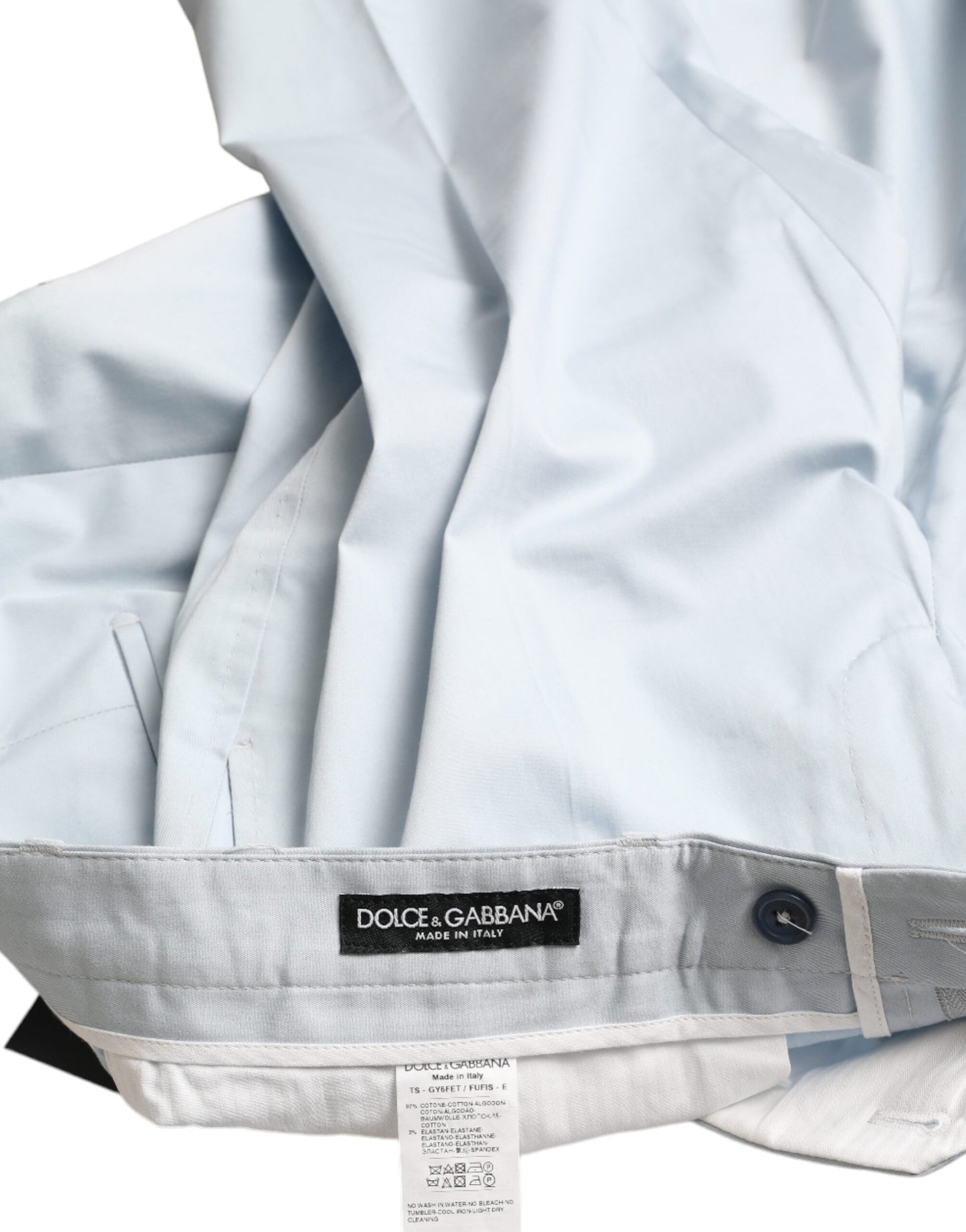 Sky Blue Cotton Stretch Skinny Pants-Dolce & Gabbana-LabelTerrace.com