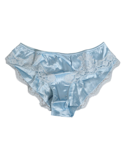 Sky Blue Silk Satin Lace Panty Brief Underwear-Dolce & Gabbana-LabelTerrace.com