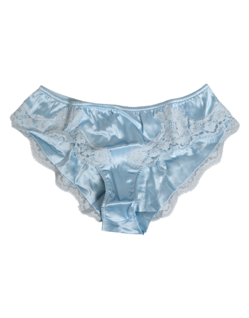 Sky Blue Silk Satin Lace Panty Brief Underwear-Dolce & Gabbana-LabelTerrace.com
