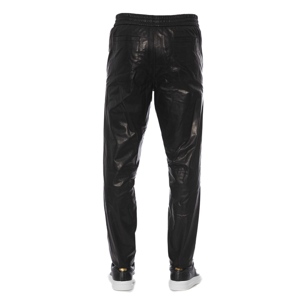 Sleek Black Leather Trousers for Men-Trussardi-LabelTerrace.com