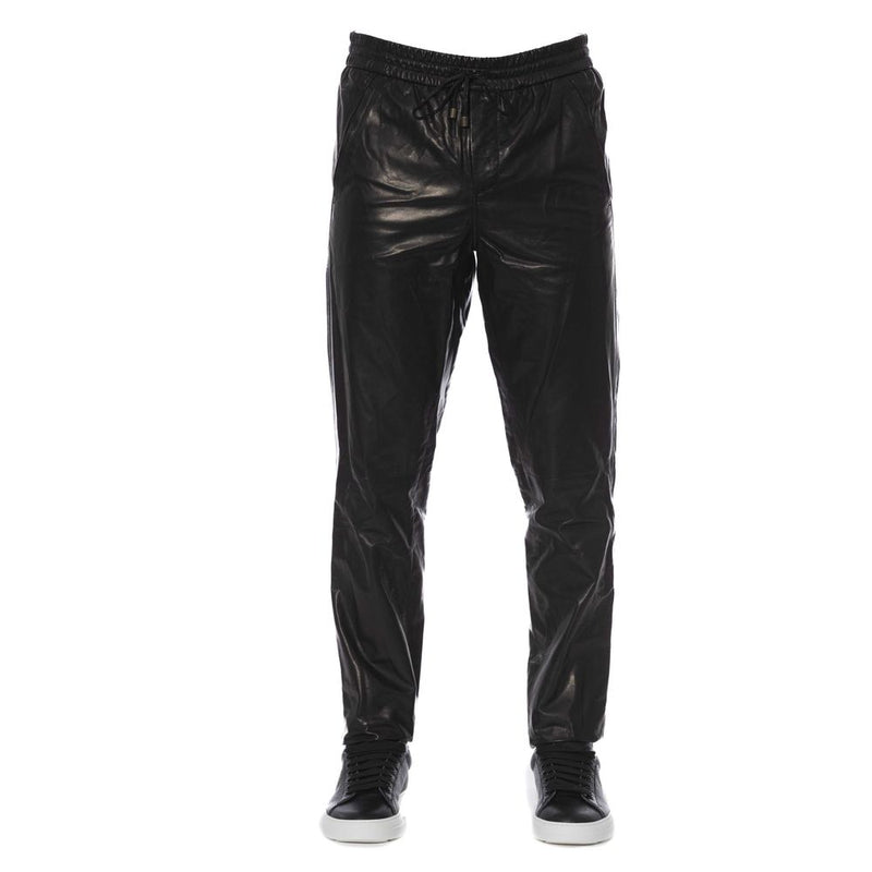 Sleek Black Leather Trousers for Men-Trussardi-LabelTerrace.com