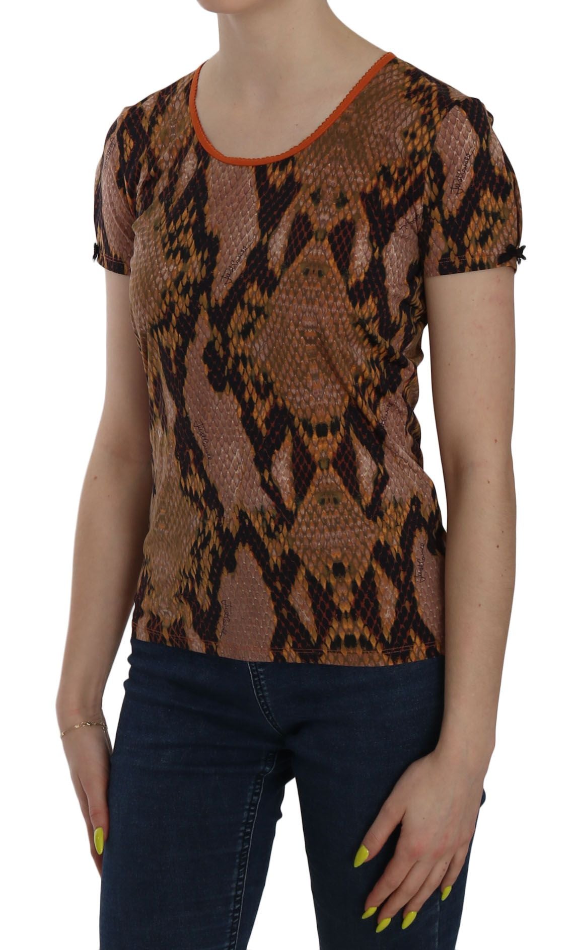 Snake Skin Print Short Sleeve Top T-shirt-Just Cavalli-LabelTerrace.com
