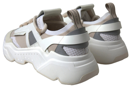 Sneakers White Beige Leather Sport DAYMASTER Shoes-Dolce & Gabbana-LabelTerrace.com