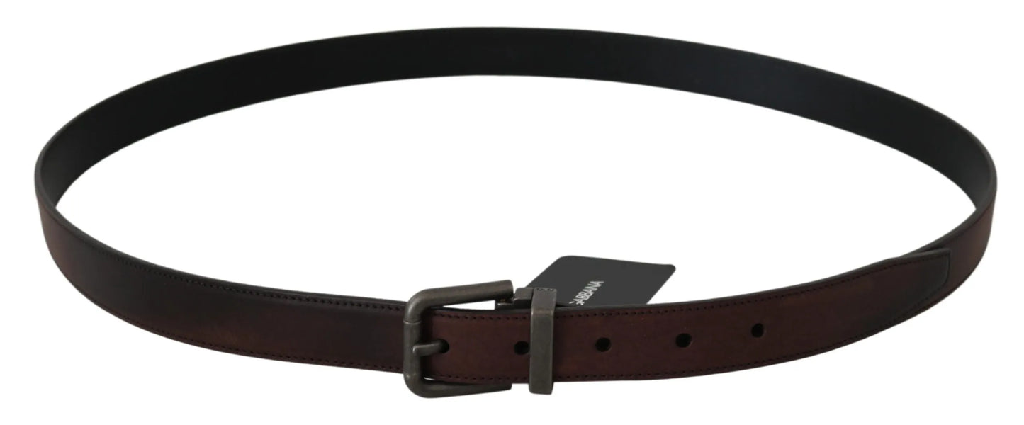 Solid Brown Leather Gray Buckle Belt-Dolce & Gabbana-LabelTerrace.com