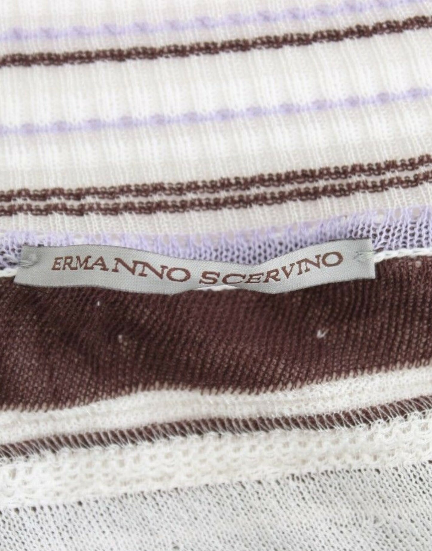 Striped Lace V-Neck Short Sleeve Top Sweater-Ermanno Scervino-LabelTerrace.com