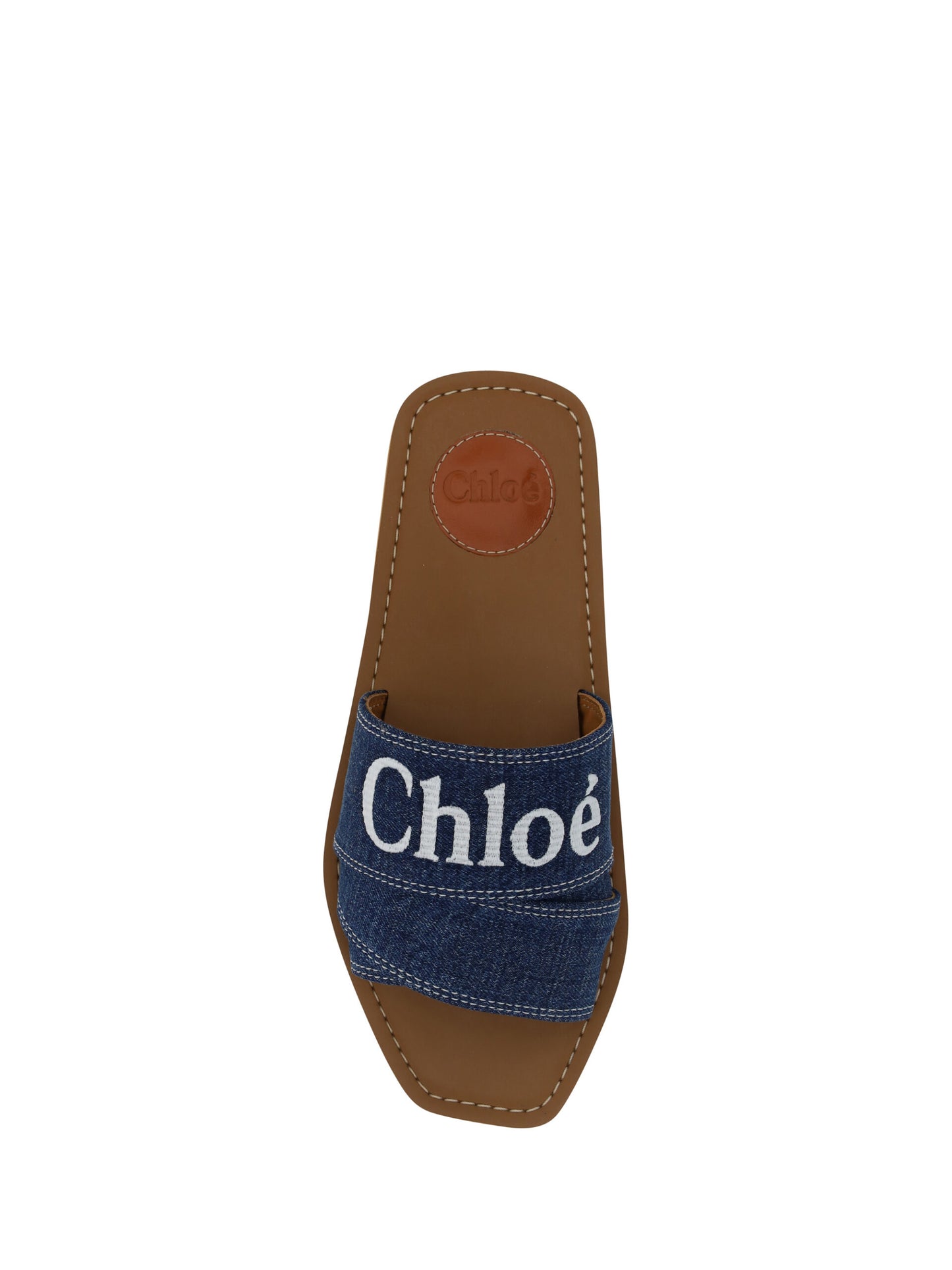 Sumptuous Cotton Woody Slide Sandals in Denim Blue-Chloé-LabelTerrace.com