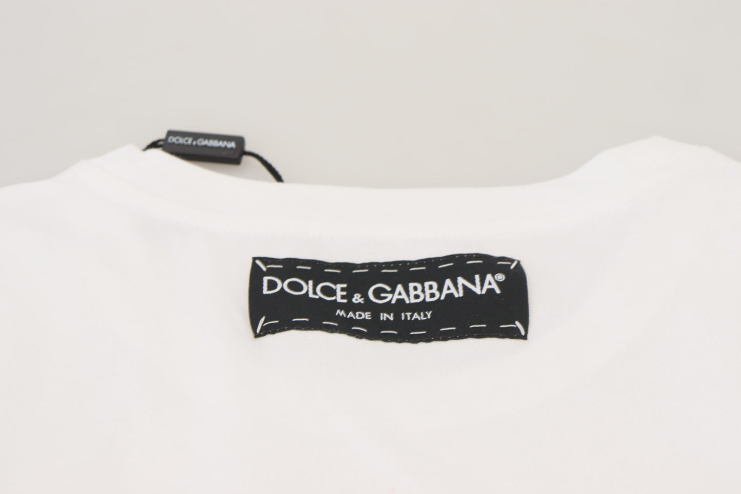 T-shirt Top White Textured Short Sleeve-Dolce & Gabbana-LabelTerrace.com