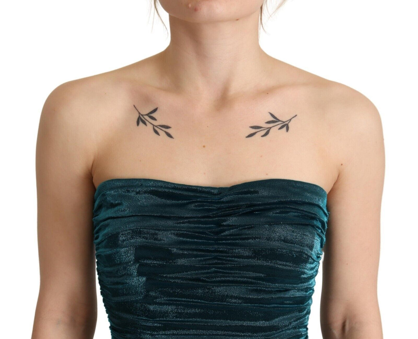 Turquoise Bustier Bodice Draped Midi Dress-Dolce & Gabbana-LabelTerrace.com