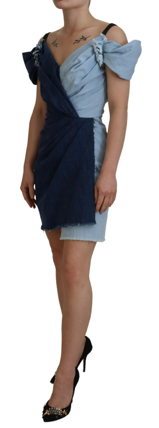 Two Tone Blue Patchwork Denim Mini Dress-Dolce & Gabbana-LabelTerrace.com