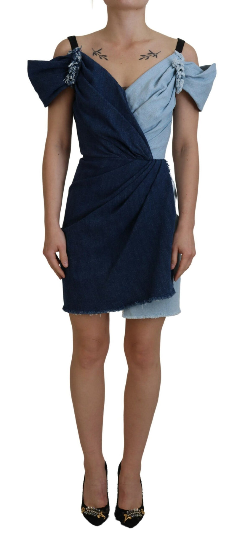 Two Tone Blue Patchwork Denim Mini Dress-Dolce & Gabbana-LabelTerrace.com
