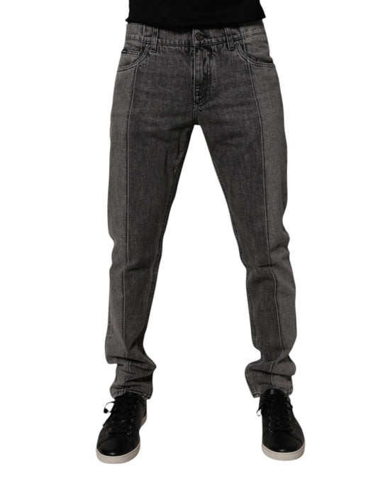 Two Tone Gray Cotton Denim Jeans-Dolce & Gabbana-LabelTerrace.com