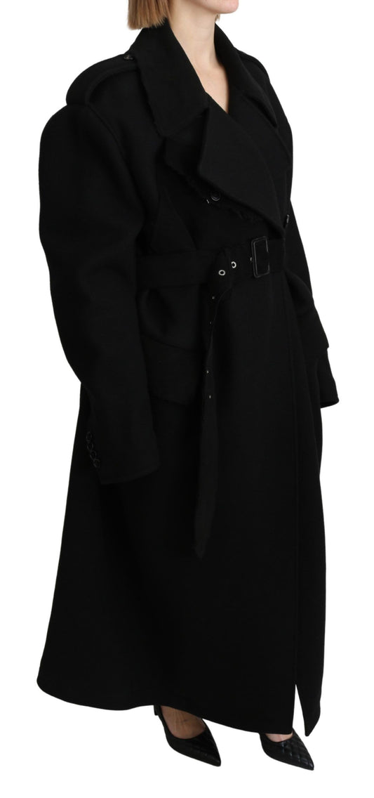 Virgin Wool Black Blazer Trenchcoat Jacket-Dolce & Gabbana-LabelTerrace.com