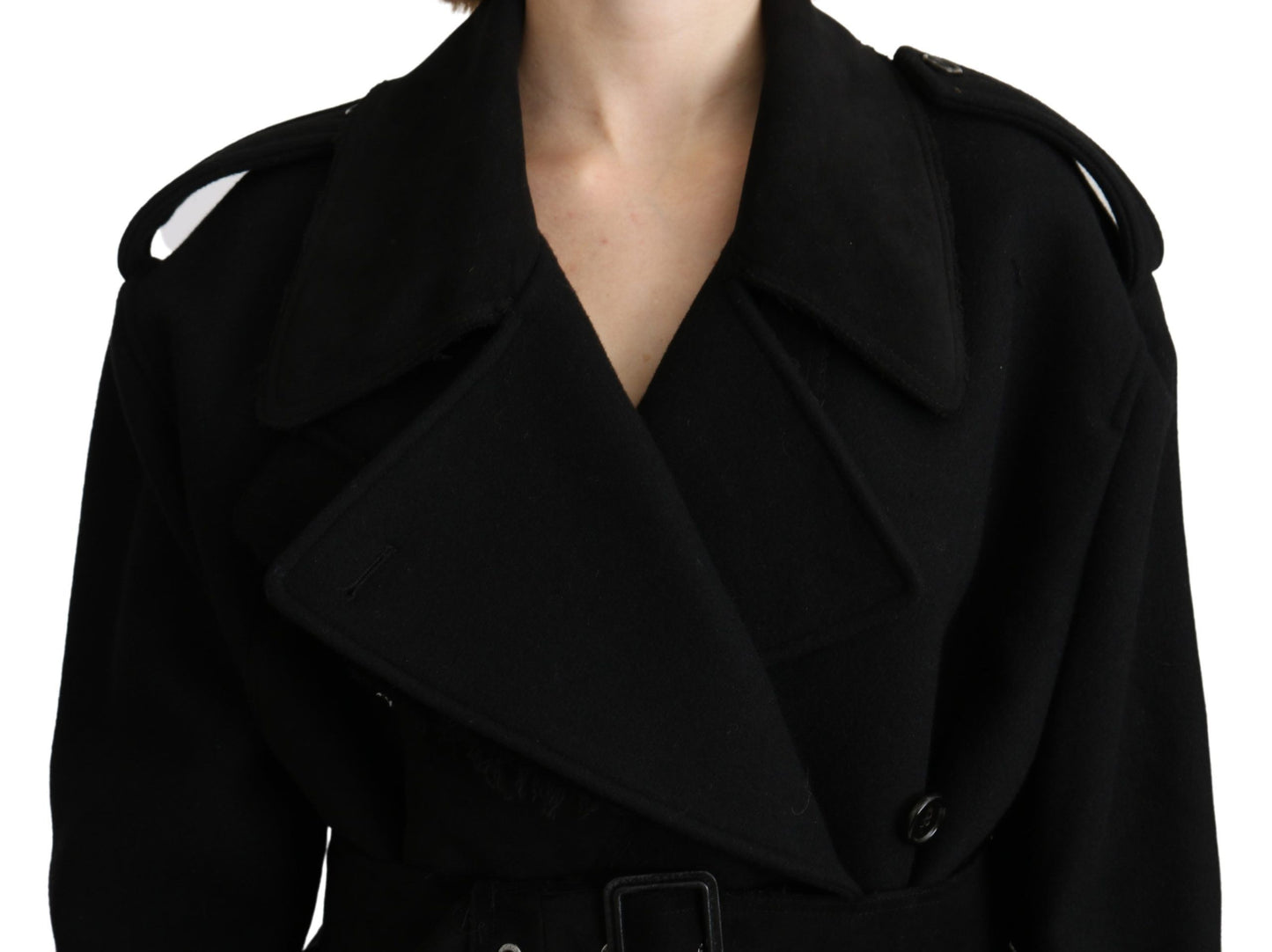 Virgin Wool Black Blazer Trenchcoat Jacket-Dolce & Gabbana-LabelTerrace.com