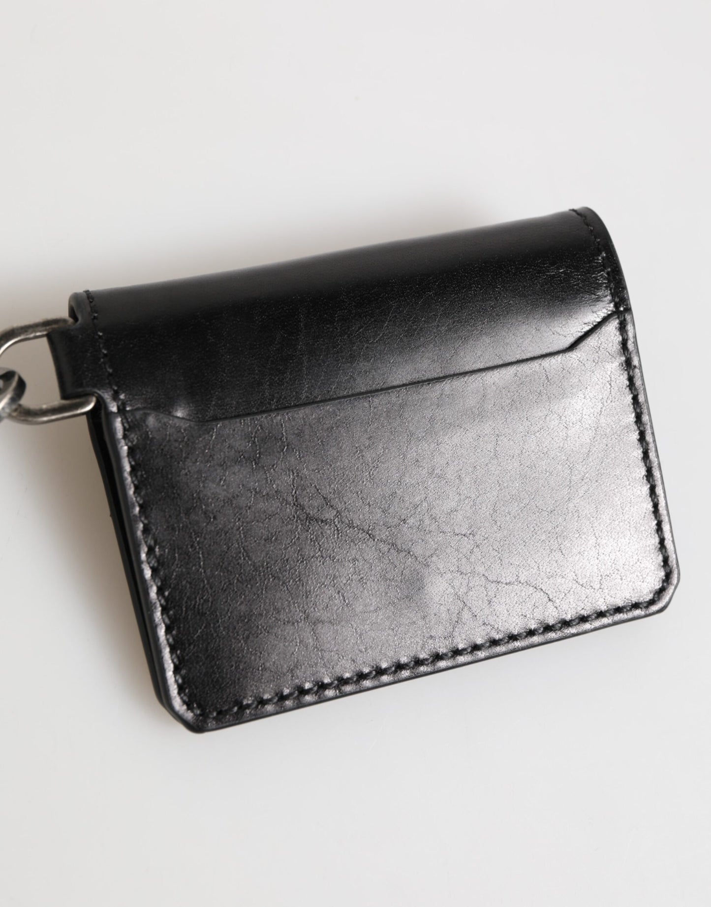 Wallet Black Leather Logo Embossed Key Chain Card Holder Wallet-Dolce & Gabbana-LabelTerrace.com