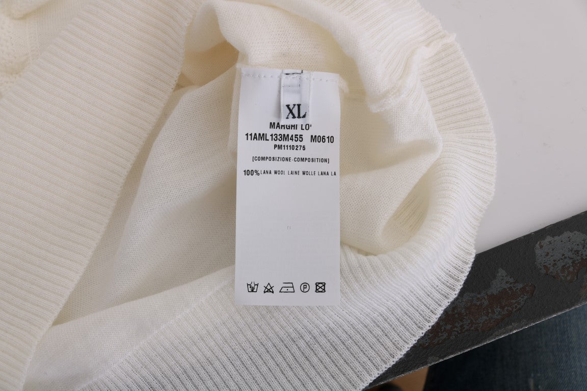 White 100% Lana Wool Top Blouse T-shirt-MARGHI LO'-LabelTerrace.com