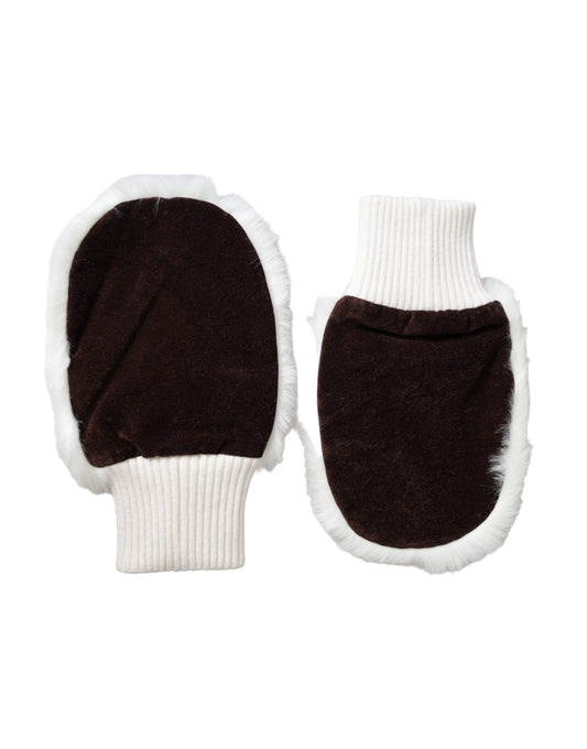 White Acrylic Knitted Fur Wrist Mitten Gloves-Dolce & Gabbana-LabelTerrace.com