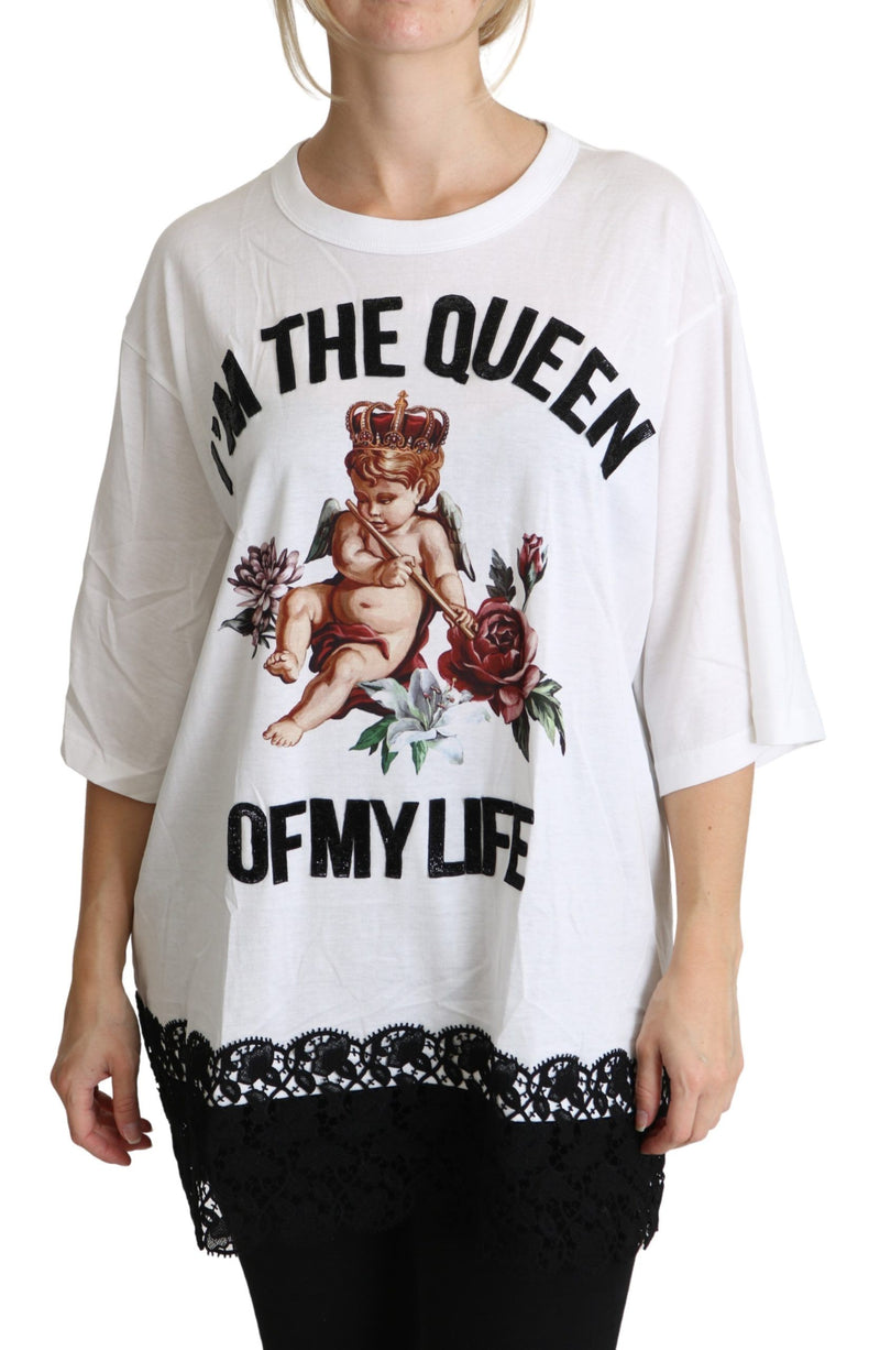 White Angel Print Cotton Round Neck Shirt Tops-Dolce & Gabbana-LabelTerrace.com