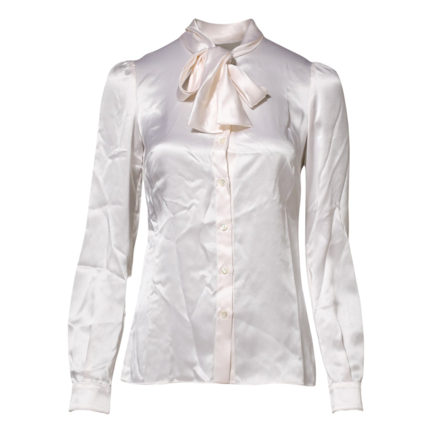 White Ascot Collar Long Sleeve Blouse Top-Dolce & Gabbana-LabelTerrace.com