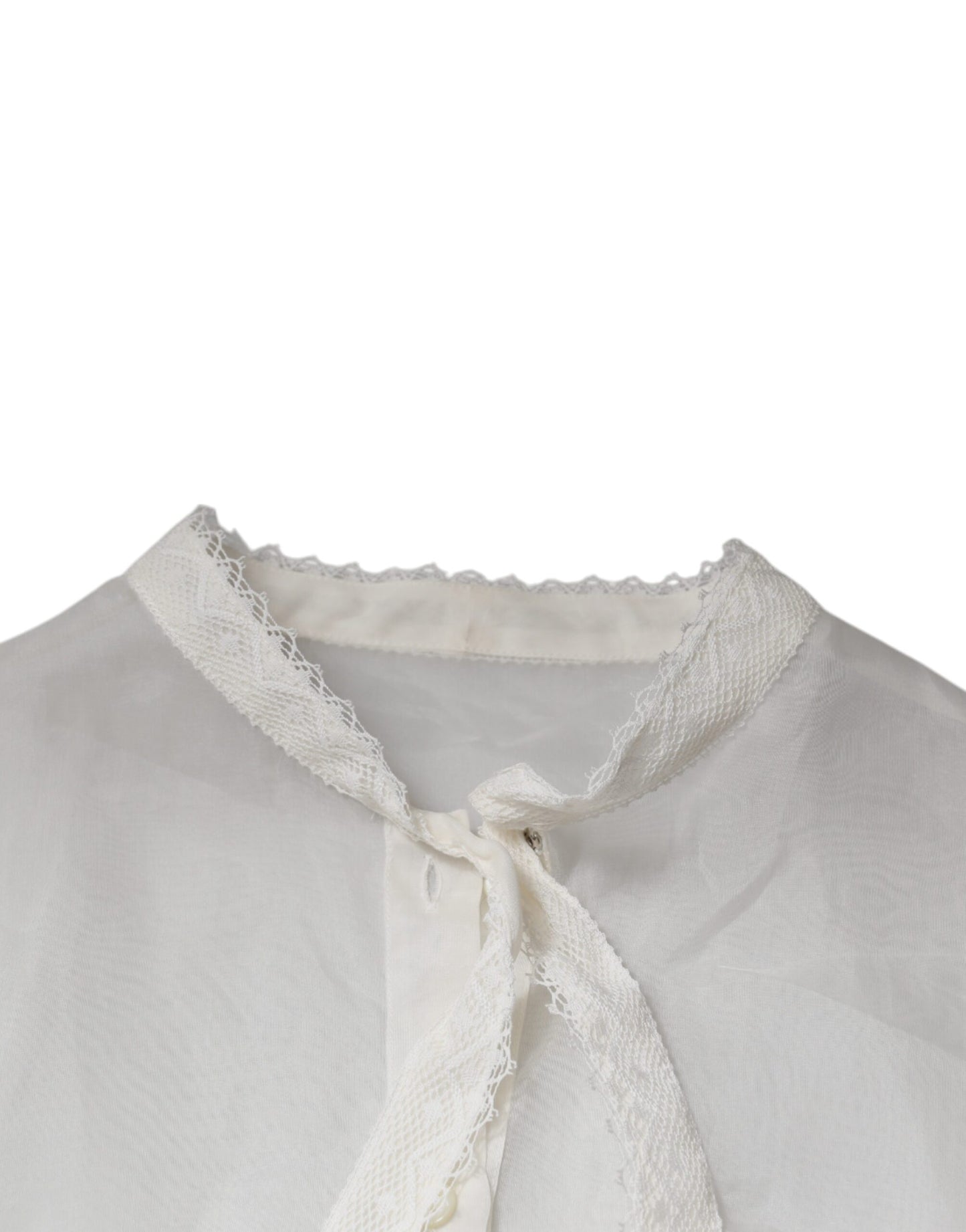White Ascot Collar Long Sleeves Blouse Top-Dolce & Gabbana-LabelTerrace.com