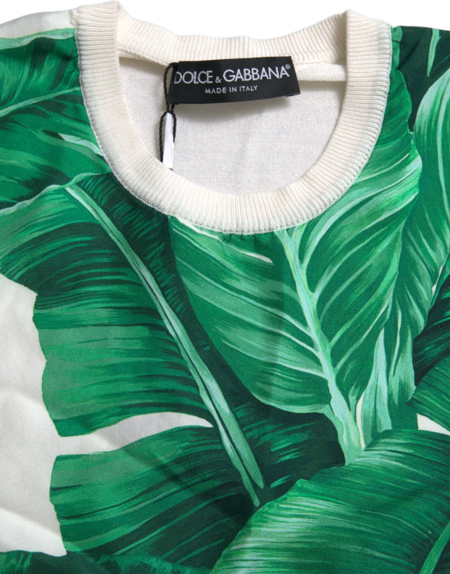 White Banana Leaf Print Crew Neck Tank Top-Dolce & Gabbana-LabelTerrace.com