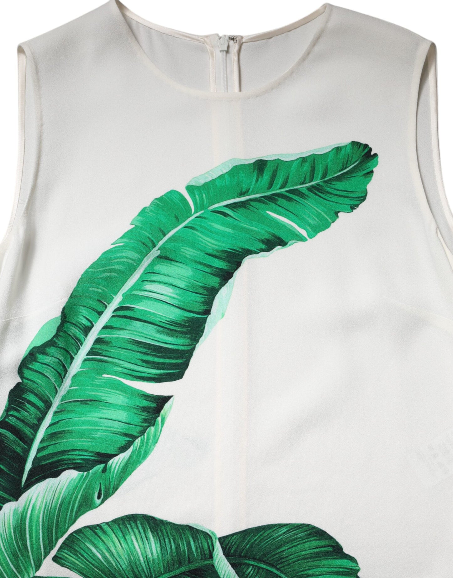 White Banana Leaf Print Round Neck Tank Top-Dolce & Gabbana-LabelTerrace.com