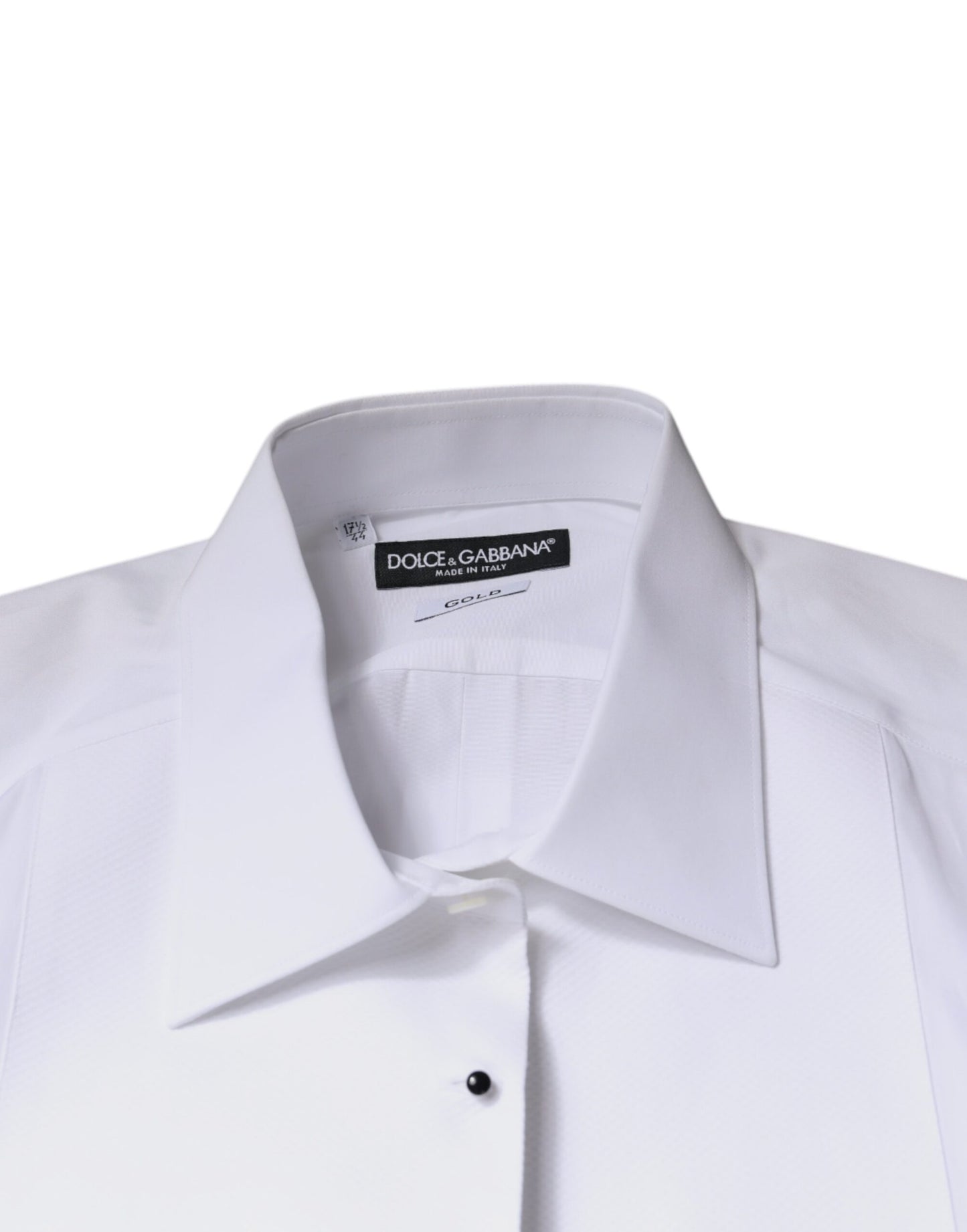 White Bib Cotton Poplin GOLD Formal Shirt-Dolce & Gabbana-LabelTerrace.com
