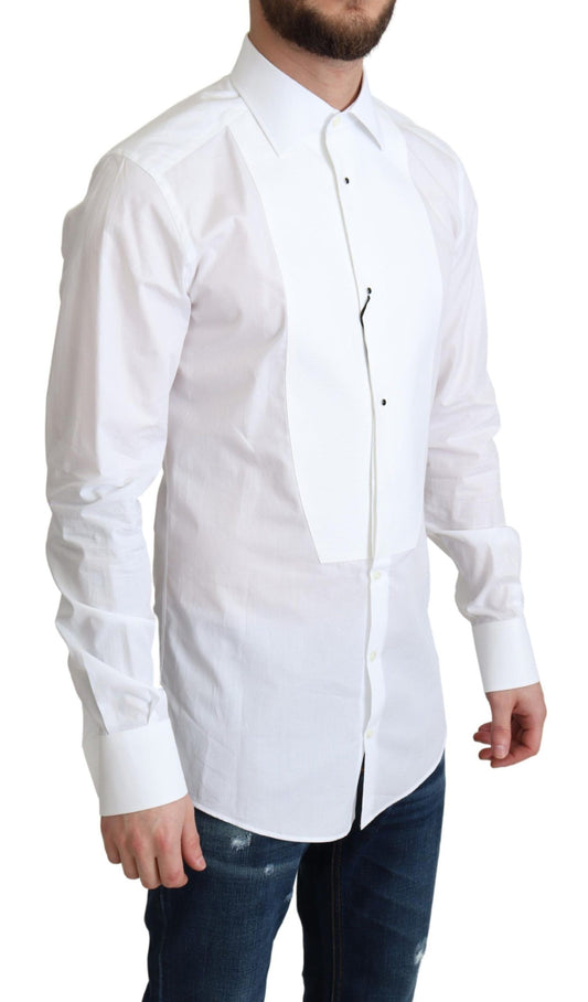 White Bib Cotton Poplin Men Formal Shirt-Dolce & Gabbana-LabelTerrace.com
