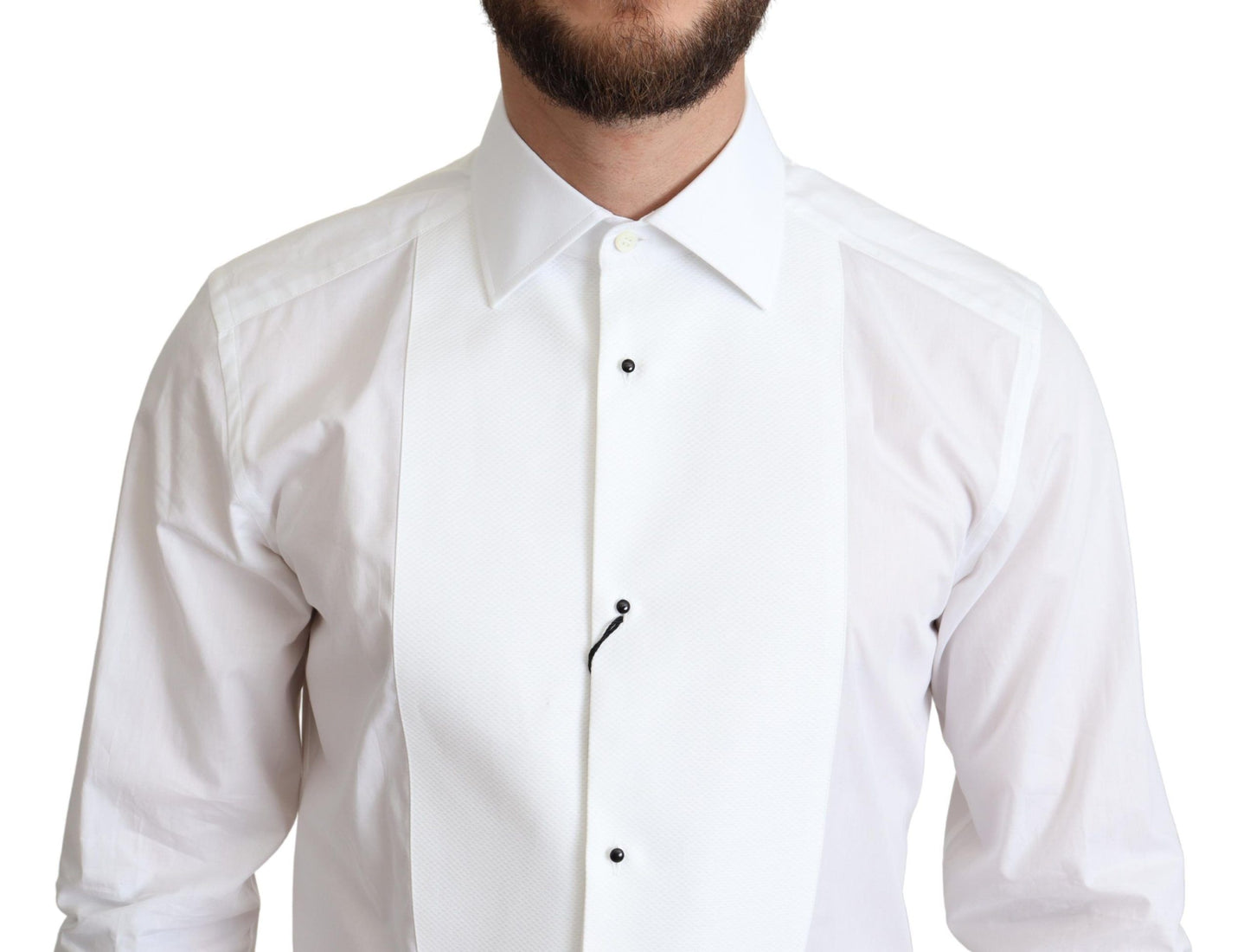 White Bib Cotton Poplin Men Formal Shirt-Dolce & Gabbana-LabelTerrace.com