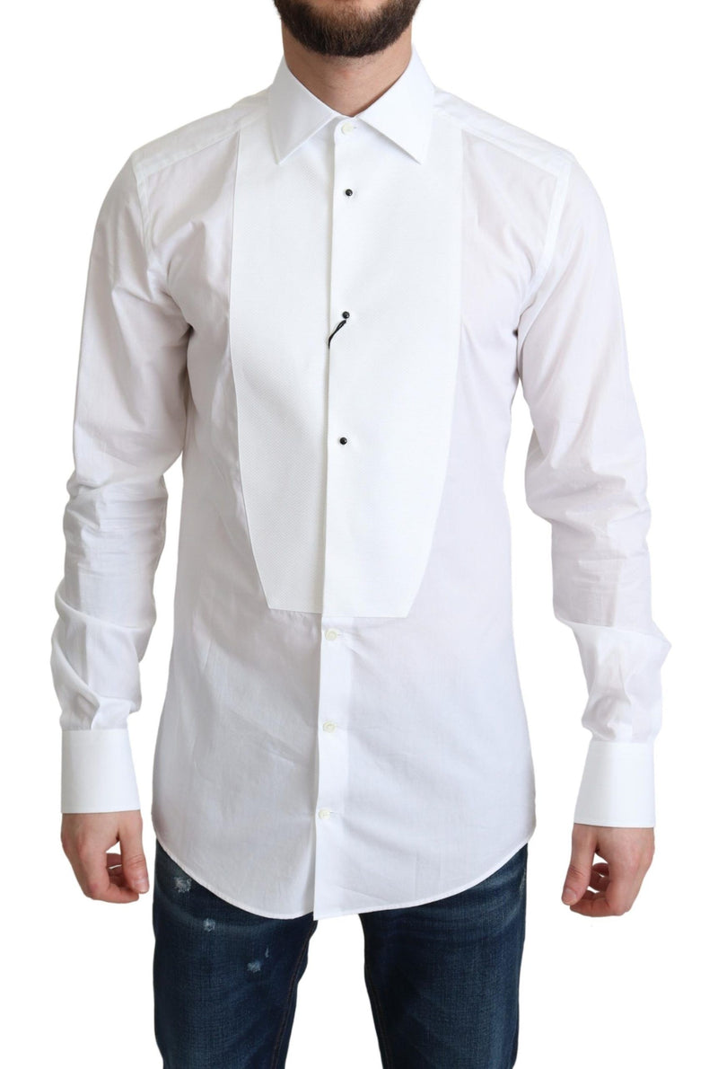 White Bib Cotton Poplin Men Formal Shirt-Dolce & Gabbana-LabelTerrace.com