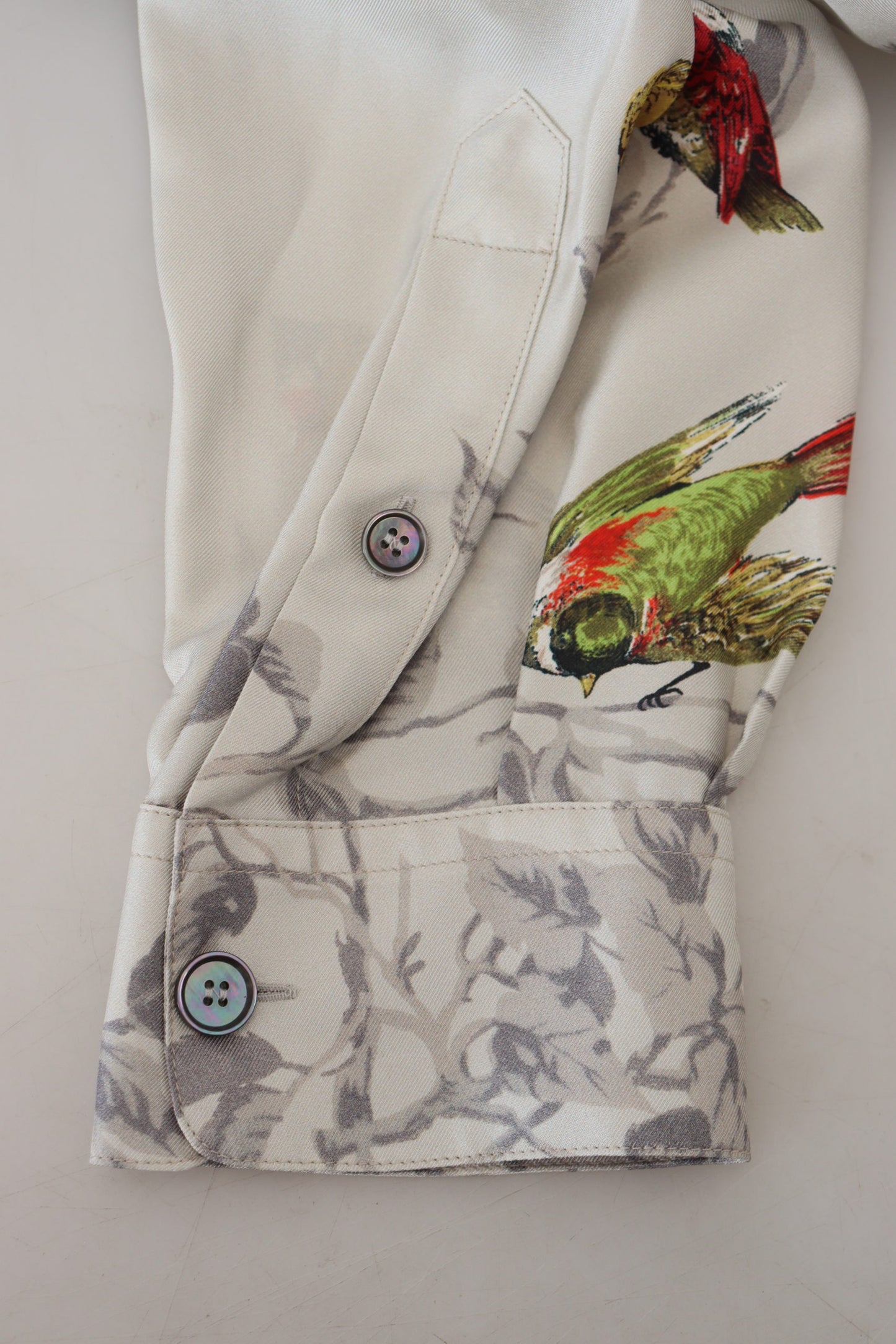 White Bird Print Silk Satin Casual Shirt-Dolce & Gabbana-LabelTerrace.com