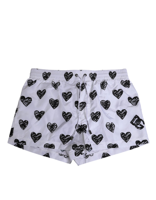 White Black Heart Print Men Boxer Short Swimwear-Dolce & Gabbana-LabelTerrace.com