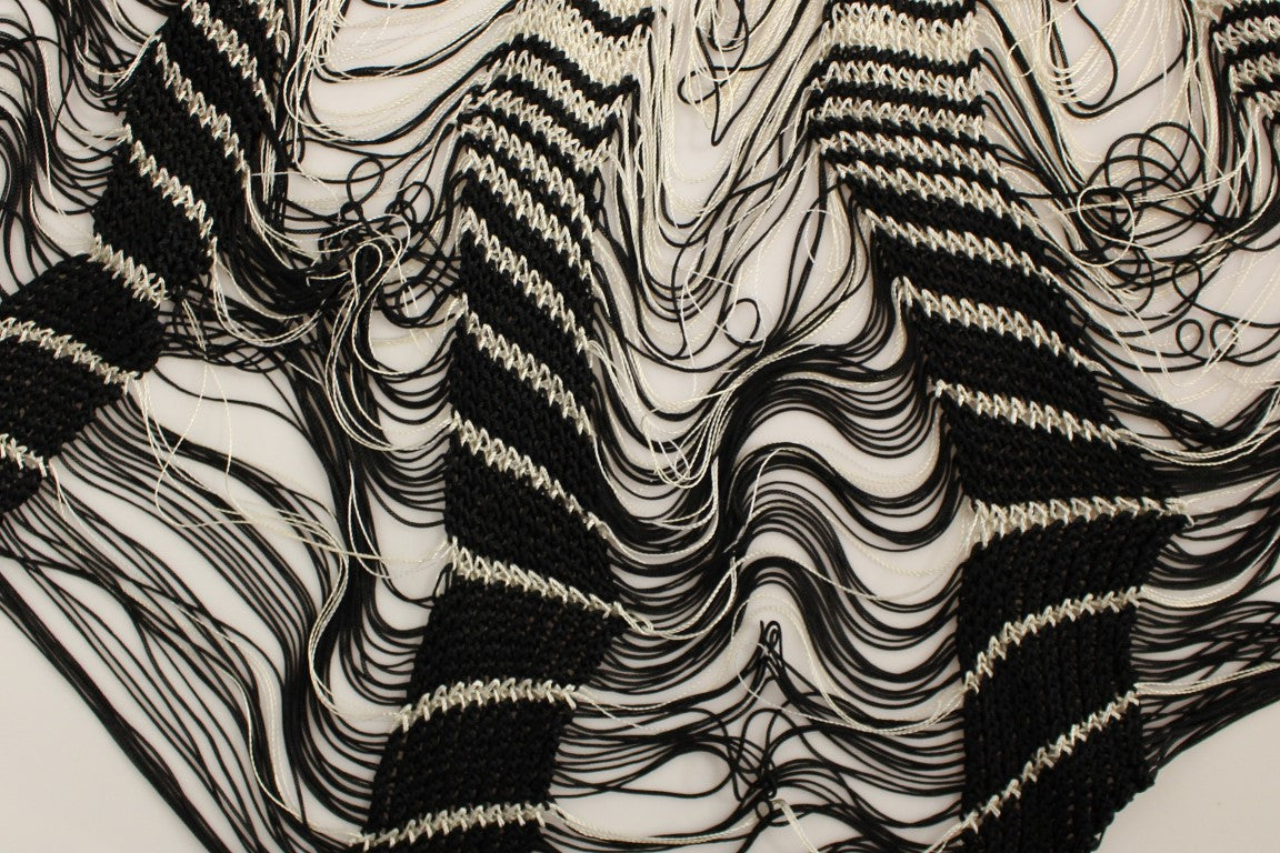 White Black Knitted Assymetrical Skirt-Alice Palmer-LabelTerrace.com