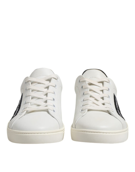 White Black Leather Lace Up Men Sneakers Shoes-Dolce & Gabbana-LabelTerrace.com