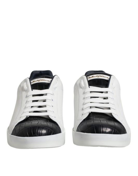White Black Leather Portofino Sneaker Shoes-Dolce & Gabbana-LabelTerrace.com