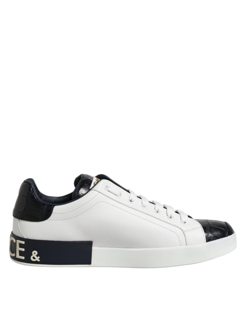 White Black Leather Portofino Sneaker Shoes-Dolce & Gabbana-LabelTerrace.com
