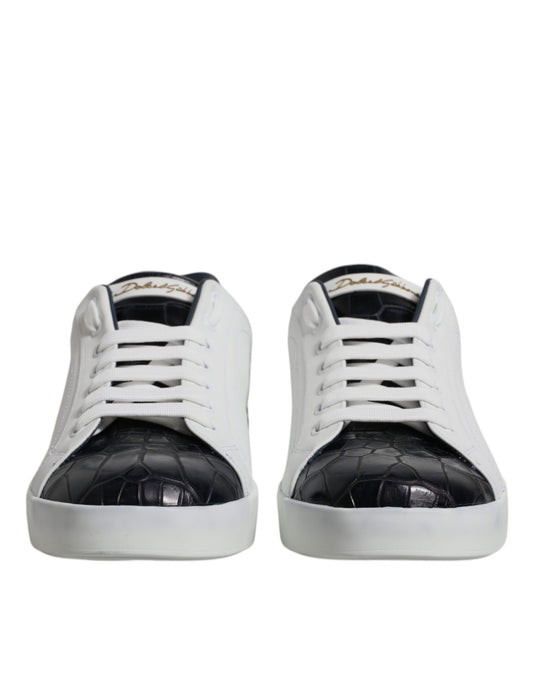 White Black Leather Portofino Sneakers Shoes-Dolce & Gabbana-LabelTerrace.com