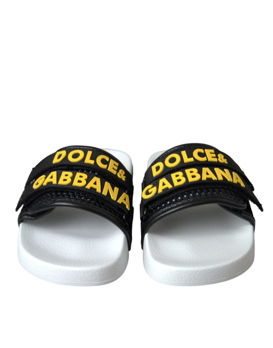 White Black Logo Beachwear Flats Sandals Shoes-Dolce & Gabbana-LabelTerrace.com