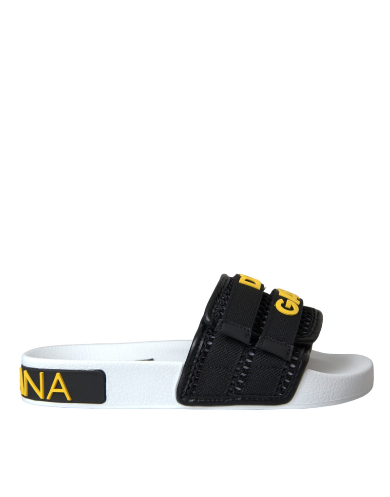 White Black Logo Beachwear Flats Sandals Shoes-Dolce & Gabbana-LabelTerrace.com