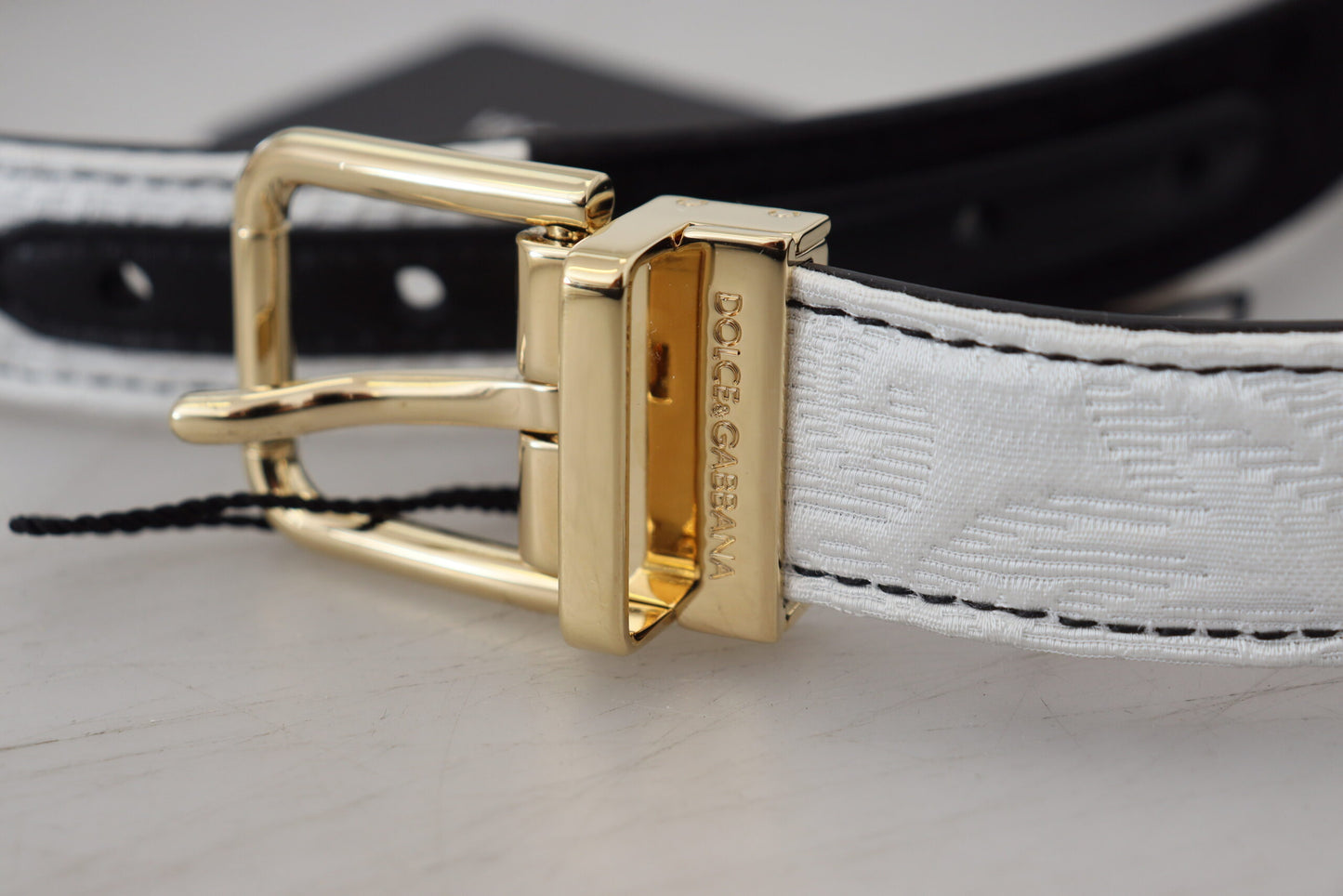 White Black Patchwork Gold Metal Buckle Belt-Dolce & Gabbana-LabelTerrace.com