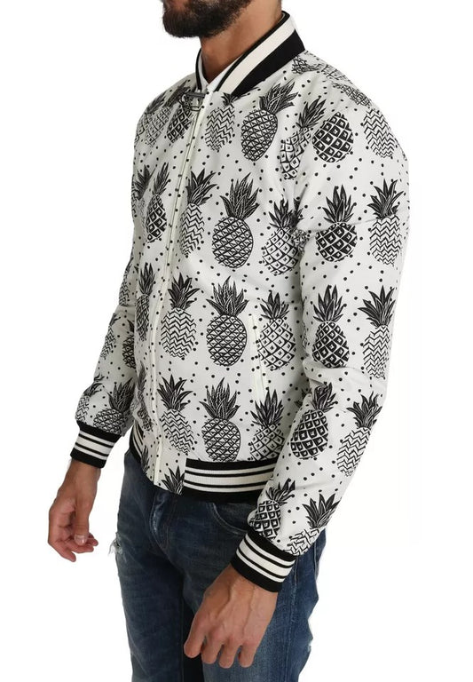 White Black Pineapple Bomber Coat Jacket-Dolce & Gabbana-LabelTerrace.com