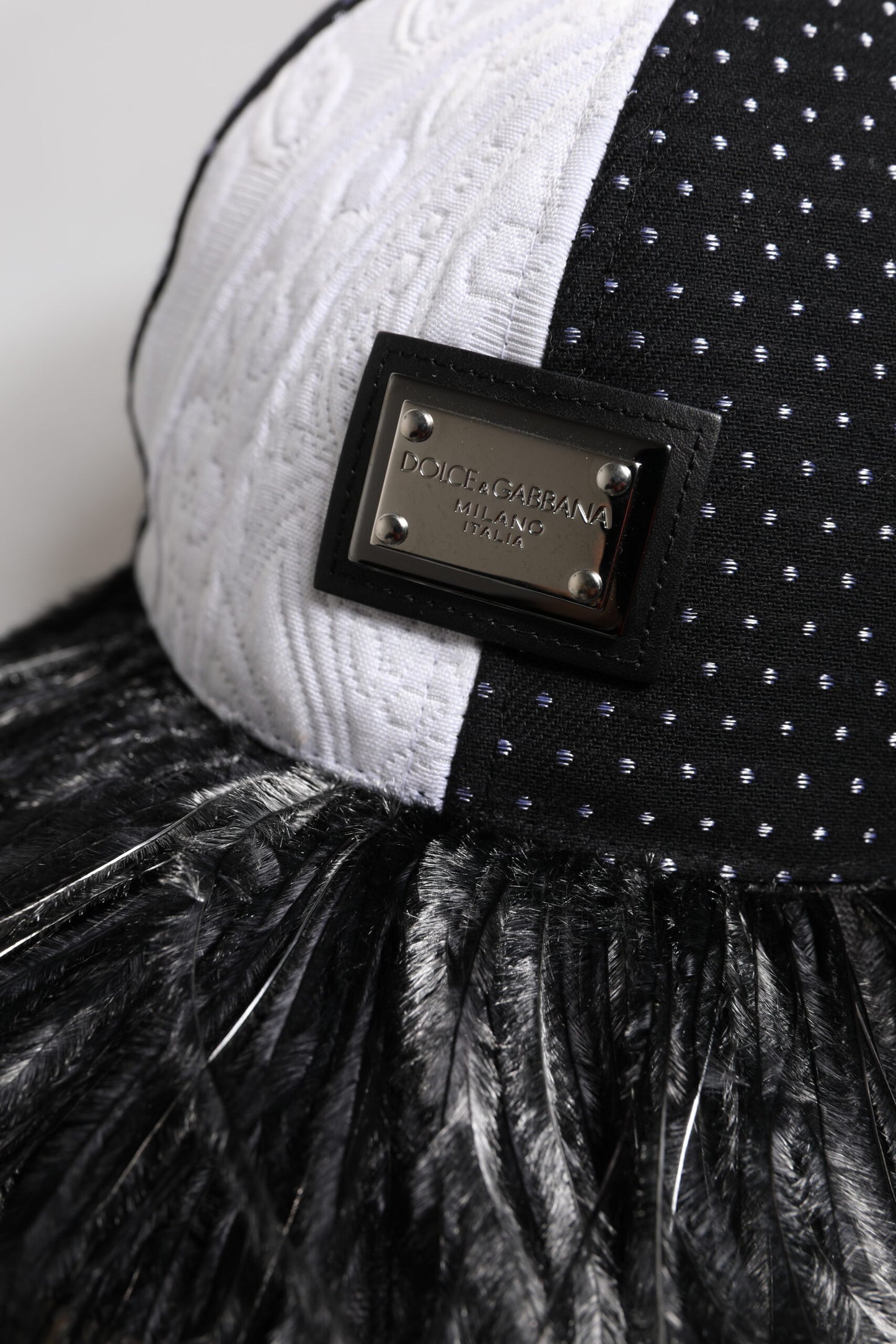 White Black Polka Dot Feathers Baseball Cap-Dolce & Gabbana-LabelTerrace.com