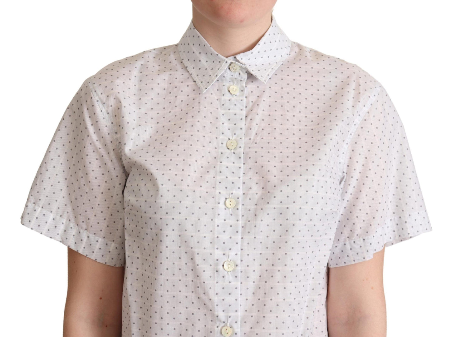 White Black Polka Dots Collar Blouse Shirt-Dolce & Gabbana-LabelTerrace.com
