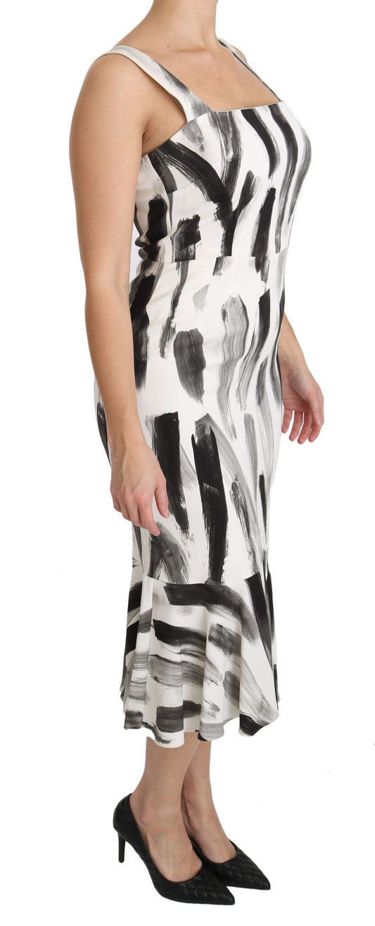 White Black Printed Sheath Midi Viscose Dress-Dolce & Gabbana-LabelTerrace.com