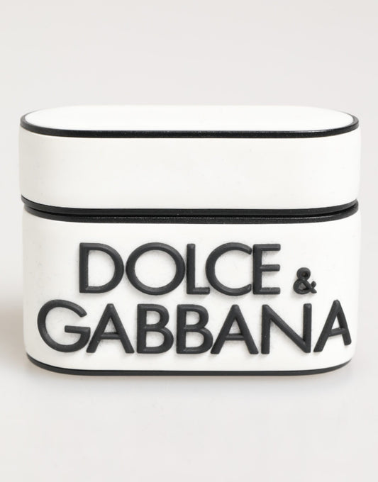 White Black Rubber Logo Embossed Accessory Airpods Case-Dolce & Gabbana-LabelTerrace.com