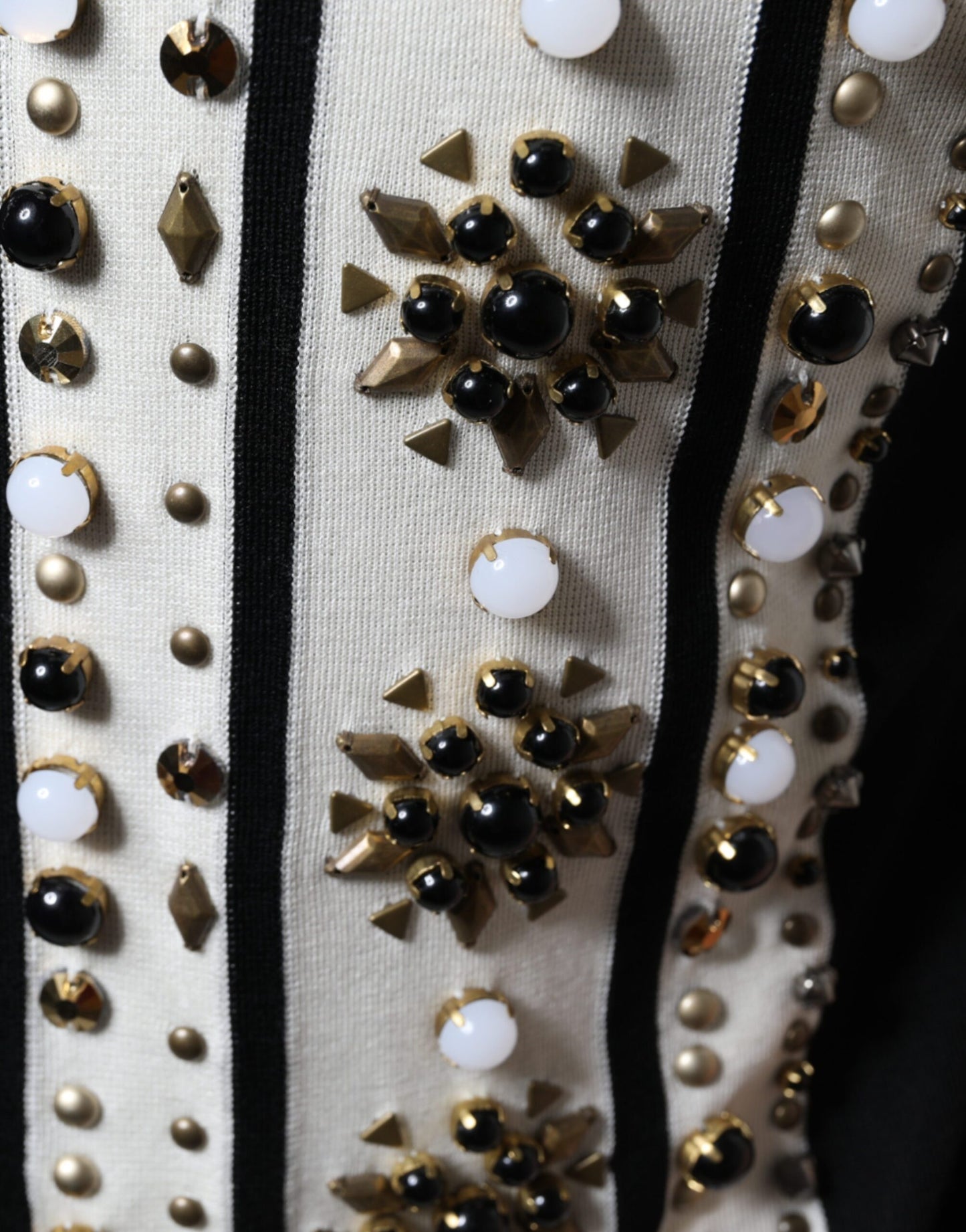 White Black Silk Studded Stone Crystal Shirt-Dolce & Gabbana-LabelTerrace.com