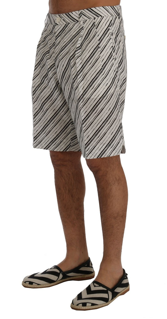 White Black Striped Casual Shorts-Dolce & Gabbana-LabelTerrace.com