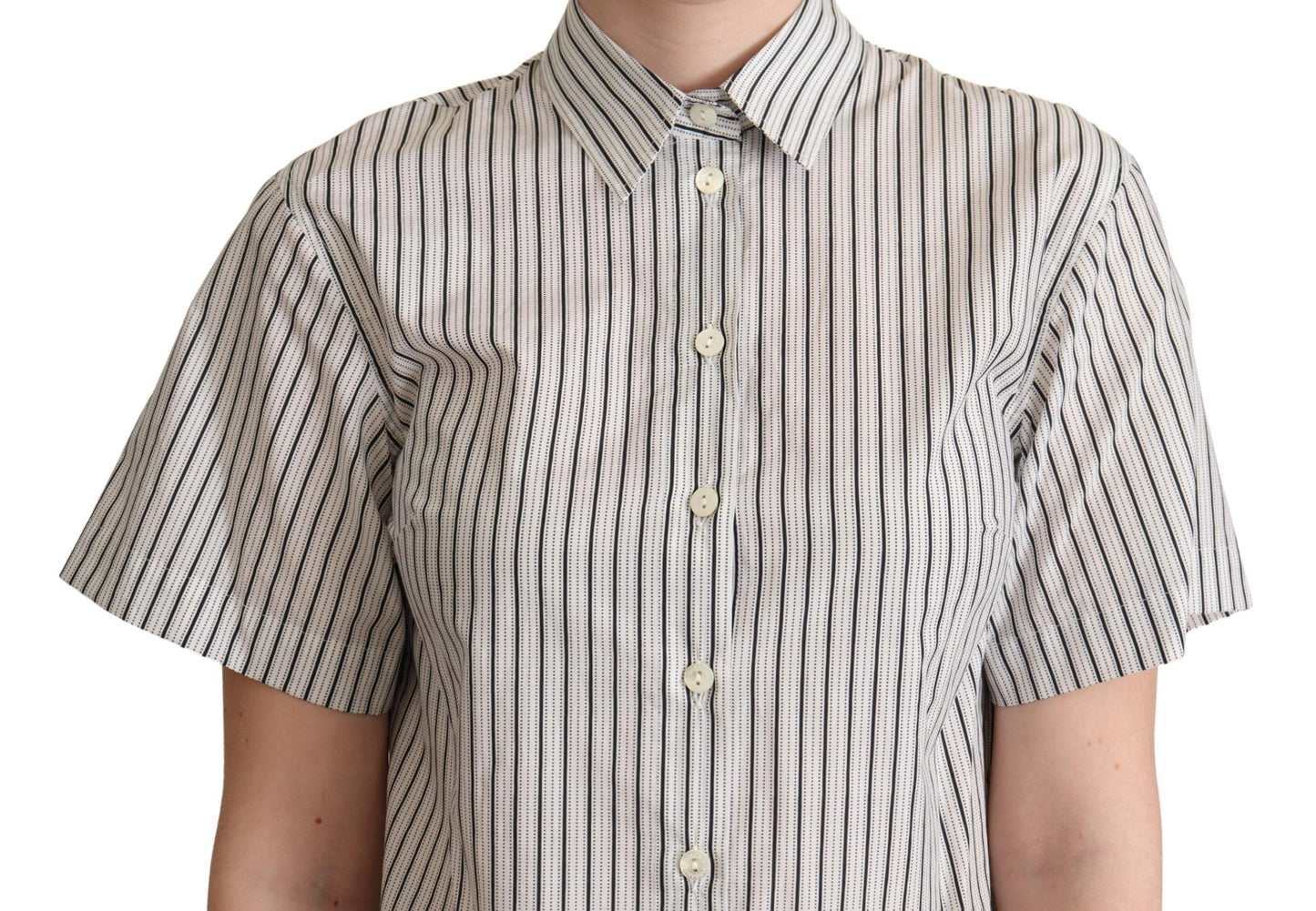 White Black Striped Collared Shirt-Dolce & Gabbana-LabelTerrace.com